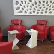 furniture adhesive in red waiting room chairs