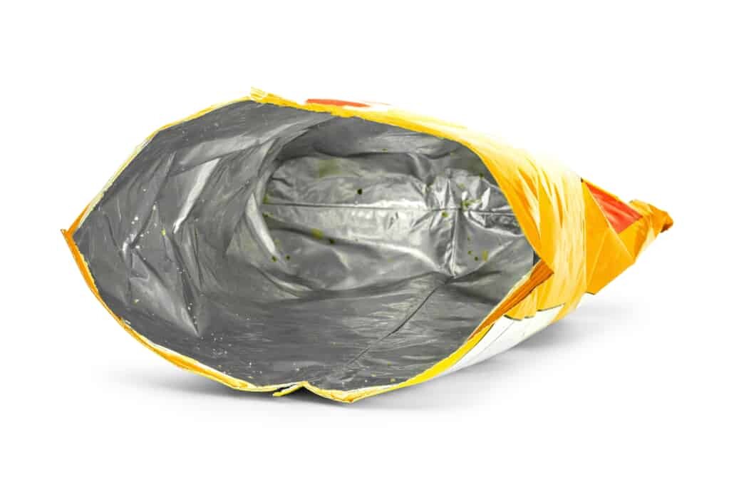 compostable adhesive and biodegradable glue in a bag of potato chips