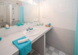 different types of sealants used in a bathroom with blue towels