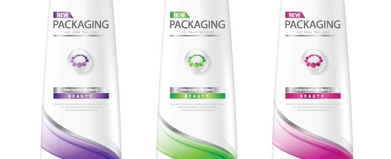 three shampoo bottles with wash-off labeling adhesive